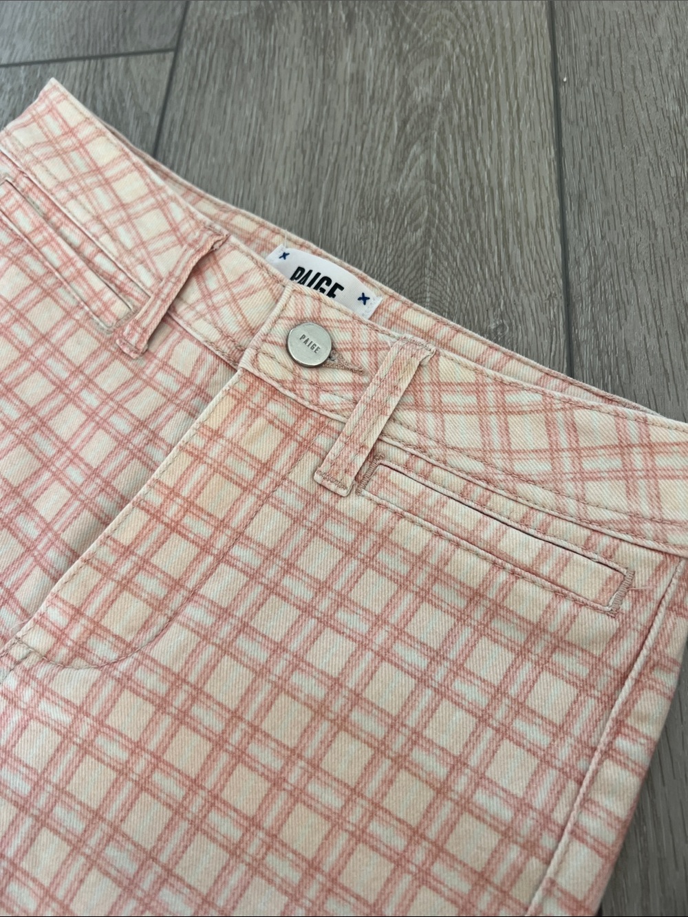 PAIGE Collette Pink & White Plaid ankle Flare Pants size 25 - Picture 6 of 8